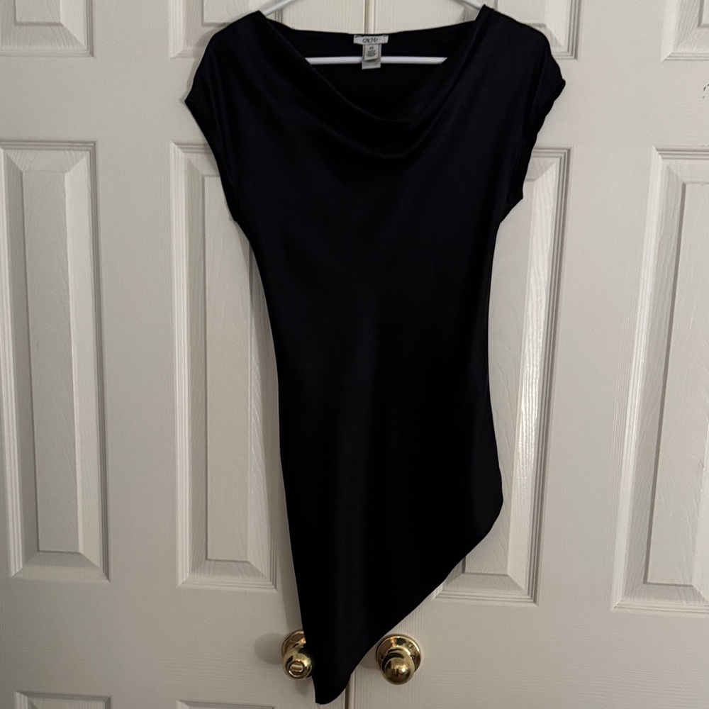 Cache Black Asymmetrical Drape Silk Top y2k 90s vintage going out